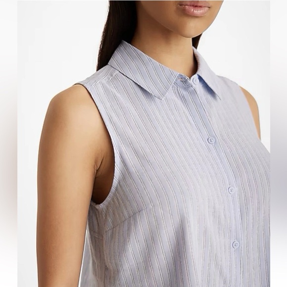 Express Women's Linen-Blend Pinstripe Sleeveless Button Up Shirt Size XL NWT $58 - Picture 2 of 16